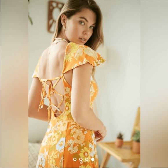 Urban Outfitters Floral Summer Dress size M Orange Print - Picture 4 of 7